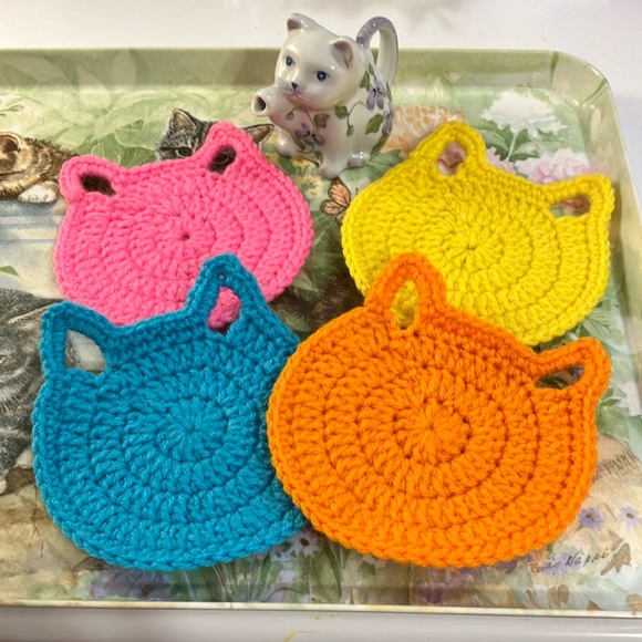 Handmade Crochet Other - NWOT Colorful Crochet Cat Coasters Set